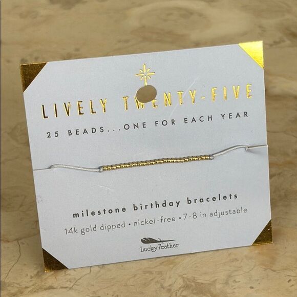 NEW! Lucky Feather Milestone Birthday Bracelet “25” 14K Gold Dipped - Picture 1 of 4